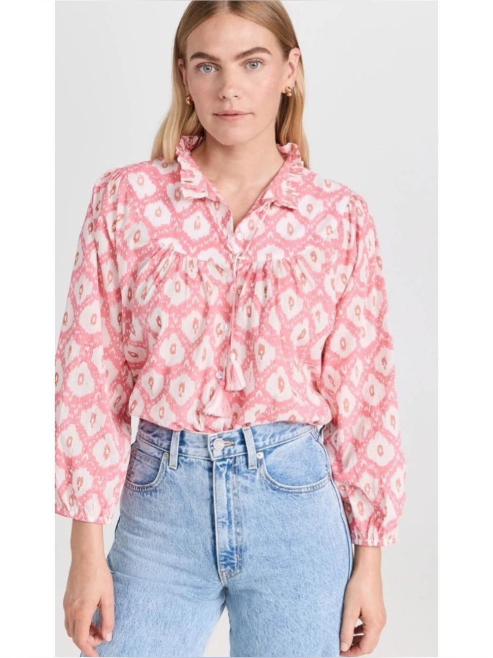 MAREA | NWOT Georgia Top in Golden Hour Pink Ikat Print, Size Large
